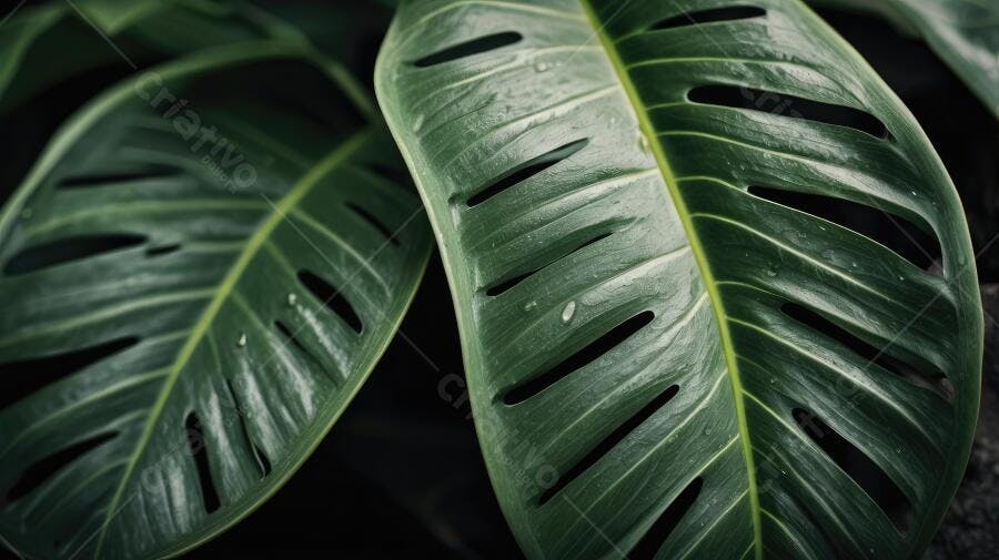 Foto Folhas de Costela de Adão Verde Escuro Macro Natureza