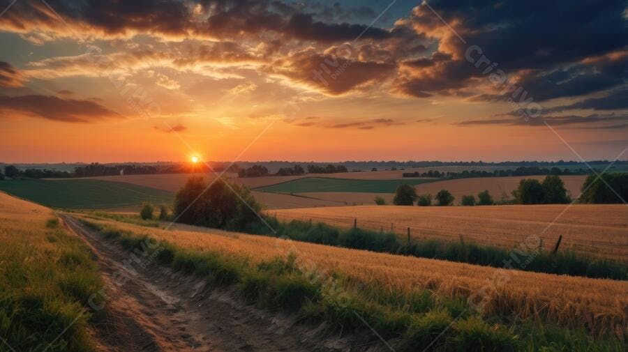 Foto Pôr do Sol Campo de Trigo Estrada Rural Dourada