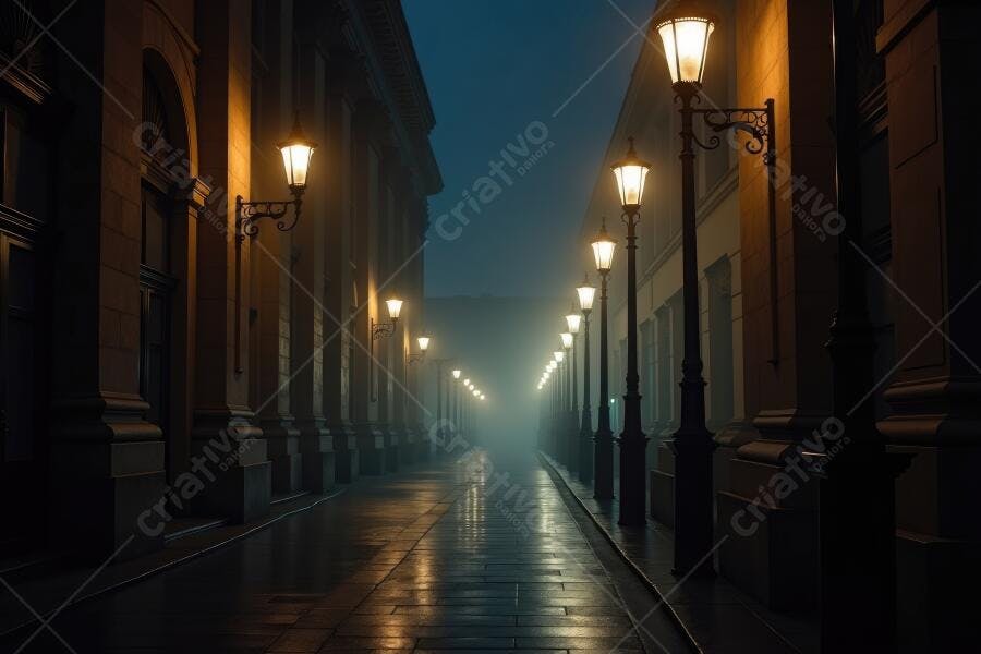 Foto Rua Antiga Neblina Noite Iluminação Urbana