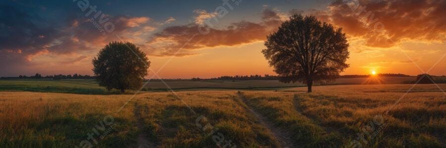 Foto Paisagem Rural Pôr do Sol Campo Árvores