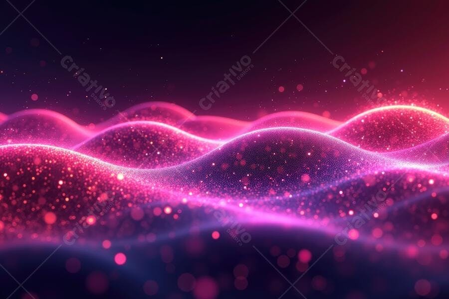 Fundo Abstrato Ondas de Partículas Rosa e Roxo Brilhantes