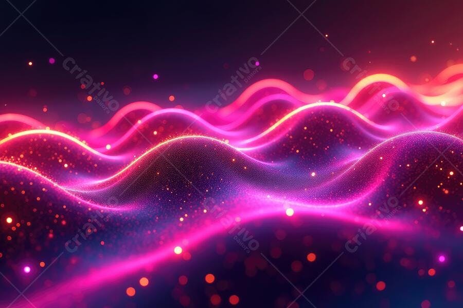Foto Abstrata Ondas Digitais Neon Rosa Roxo Brilhante