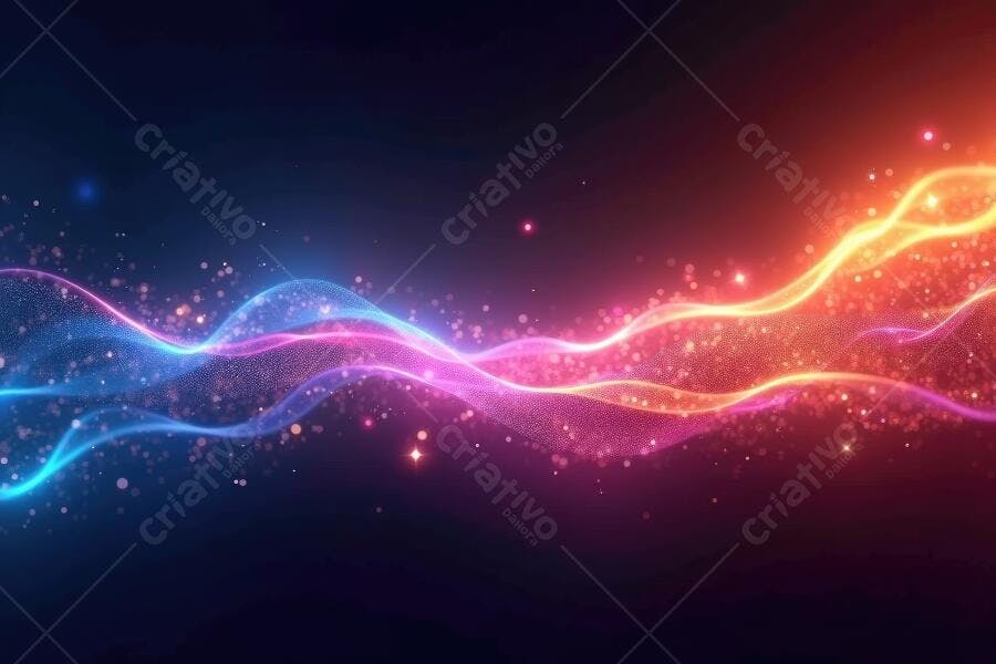 Fundo Abstrato Ondas de Luz Neon Azul Rosa Laranja Brilho