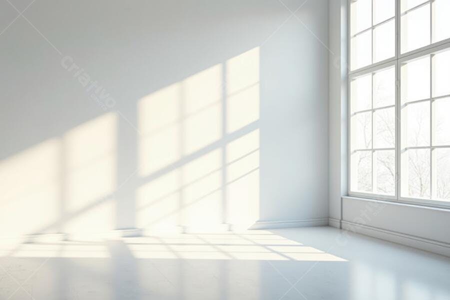 Foto Sala Vazia Branca Iluminada por Luz Natural Janela Grande