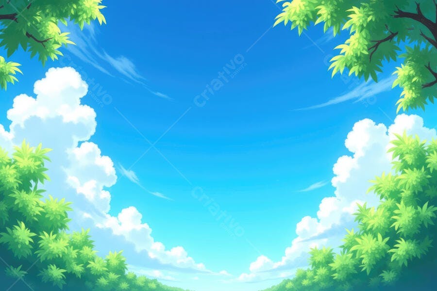 Fundo Céu Azul Nuvens Brancas Folhas Verdes Natureza