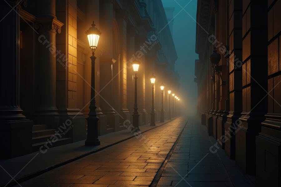 Foto Rua Antiga Neblina Iluminação Noturna Urbano