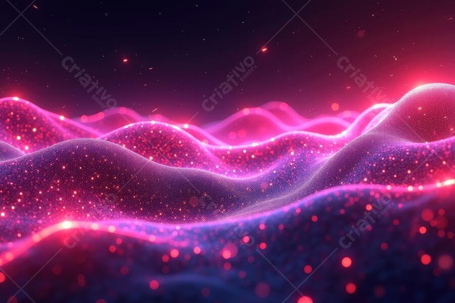 Foto Abstrata Ondas Digitais Partículas Brilhantes Rosa Roxo