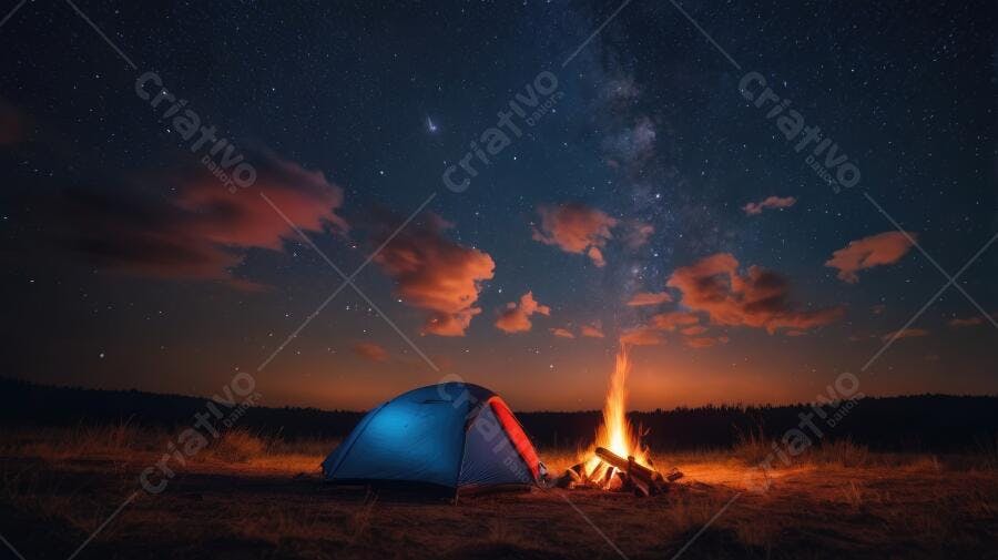 Foto Acampamento Noite Estrelada Fogueira Céu Aberto
