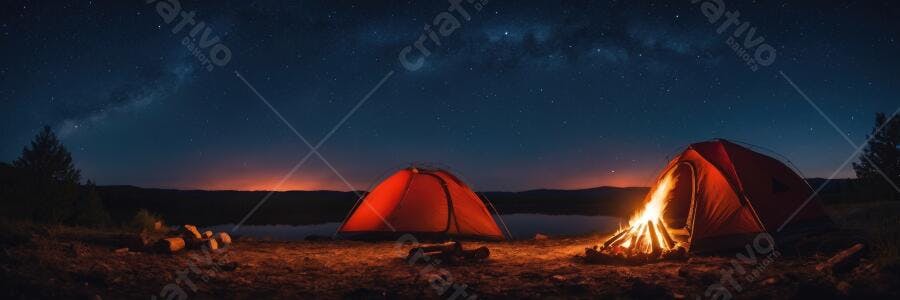 Foto Acampamento Noite Estrelada Fogueira Barracas