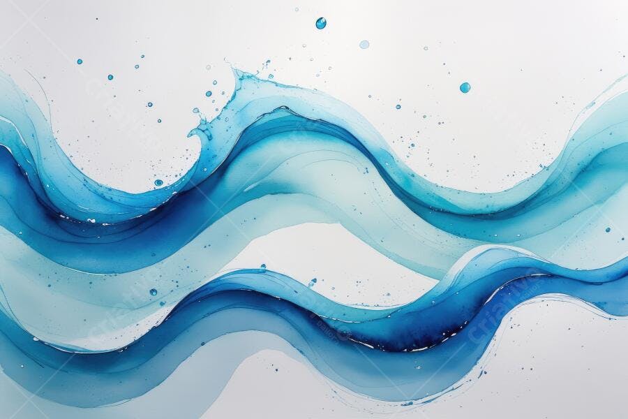 Fundo Abstrato Ondas Azuis Aquarela com Gotas de Água