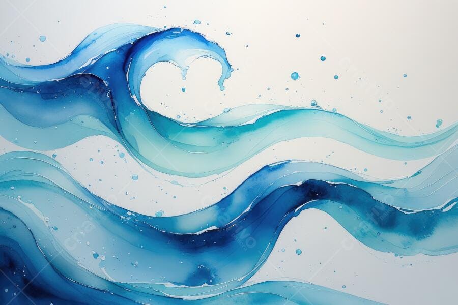 Foto Ondas Azuis Aquarela Abstrata Fundo Branco