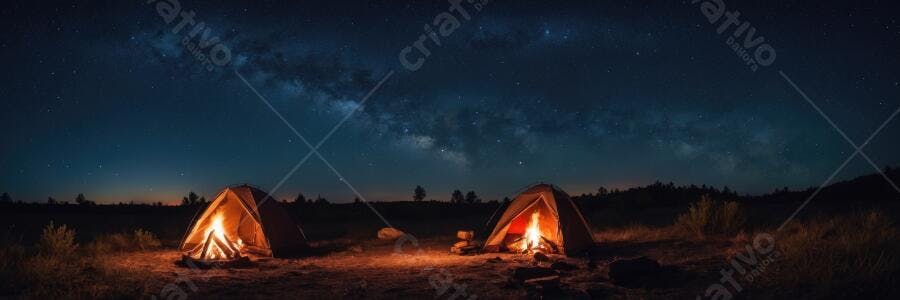 Foto Acampamento Barracas Fogueira Noite Estrelada