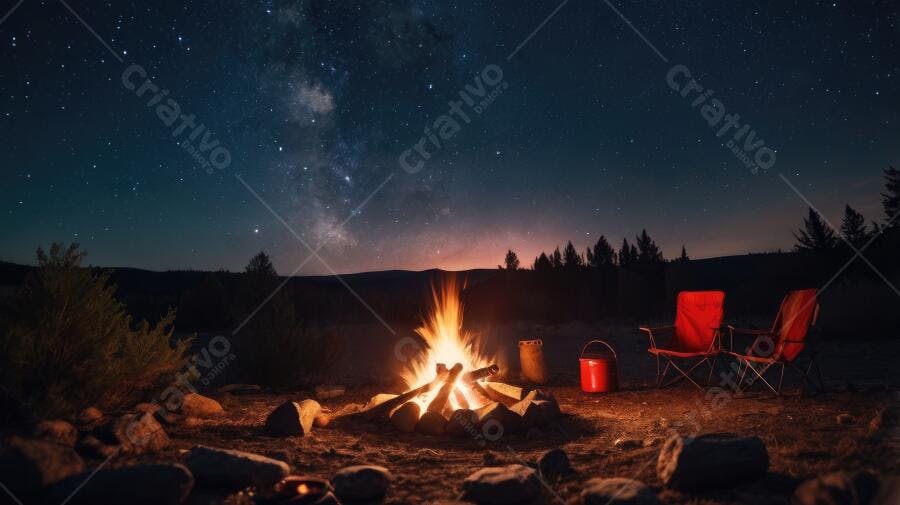 Foto Fogueira Acampamento Noite Estrelada Via Láctea