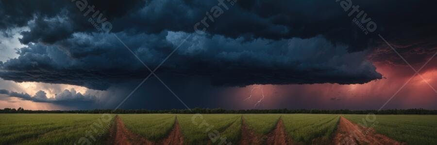 Foto Céu Tempestade Nuvens Escuras Campo Verde Relâmpagos