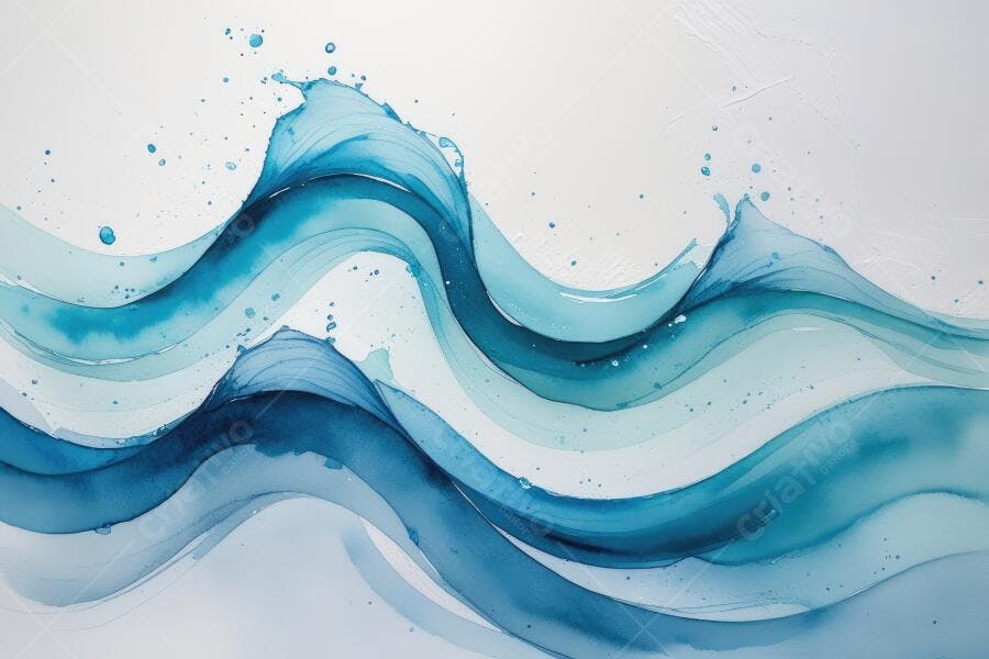 Ondas Azuis Abstratas Aquarela com Gotas de Água