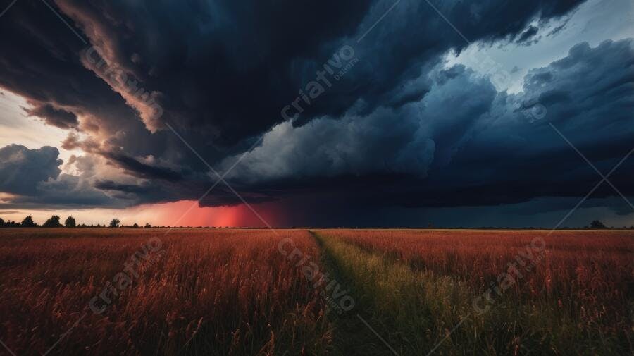 Foto Campo Aberto Tempestade Céu Dramático Pôr do Sol