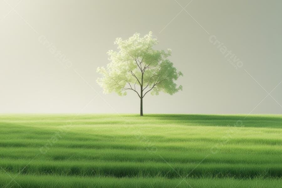 Foto Árvore Solitária Campo Verde Luz Suave Minimalista