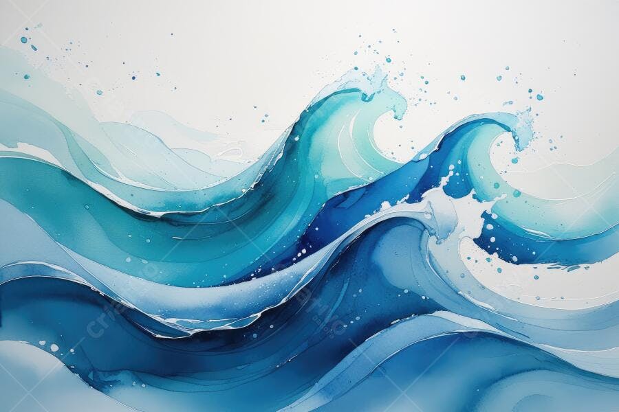 Ondas Azuis Abstratas Aquarela Fundo Branco