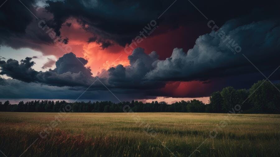 Foto Céu Tempestade Campo Aberto Pôr do Sol Dramático