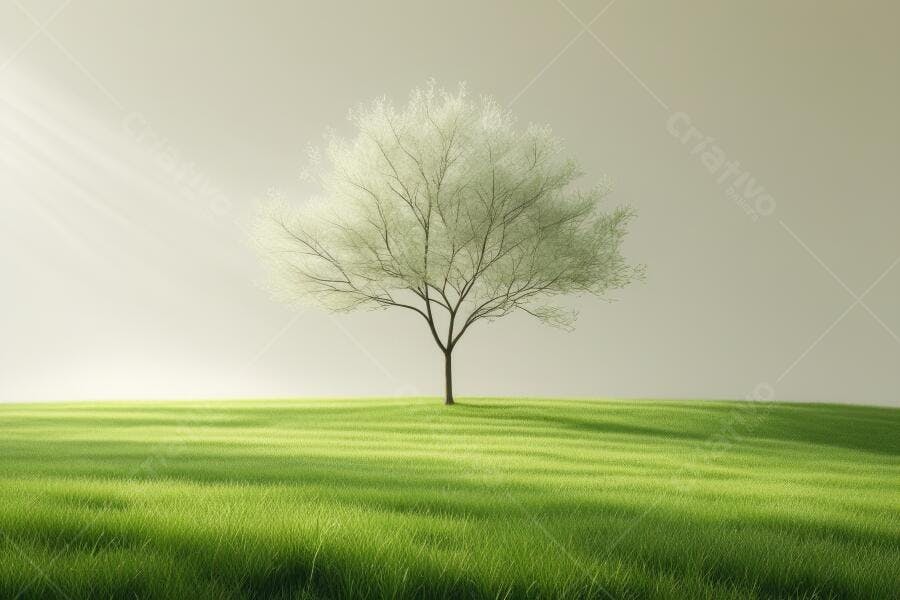 Foto Árvore Solitária Campo Verde Luz Natural Minimalista