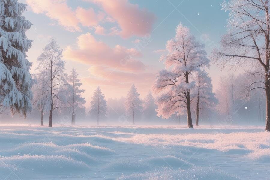 Foto Paisagem Inverno Neve Árvores Congeladas Céu Rosa Azul