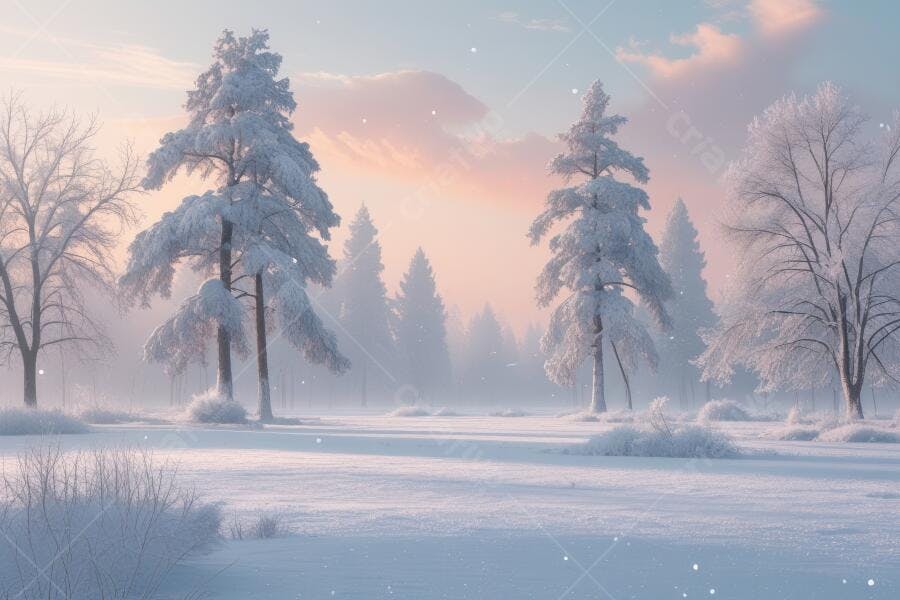 Foto Paisagem Inverno Neve Árvores Congeladas Céu Rosa Azul