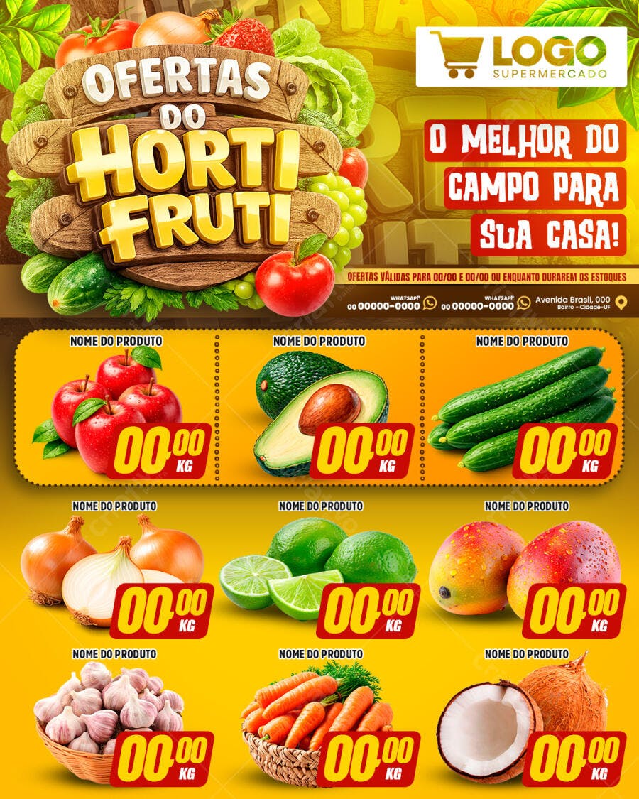 Flyer Ofertas Hortifruti Supermercado PSD Editável