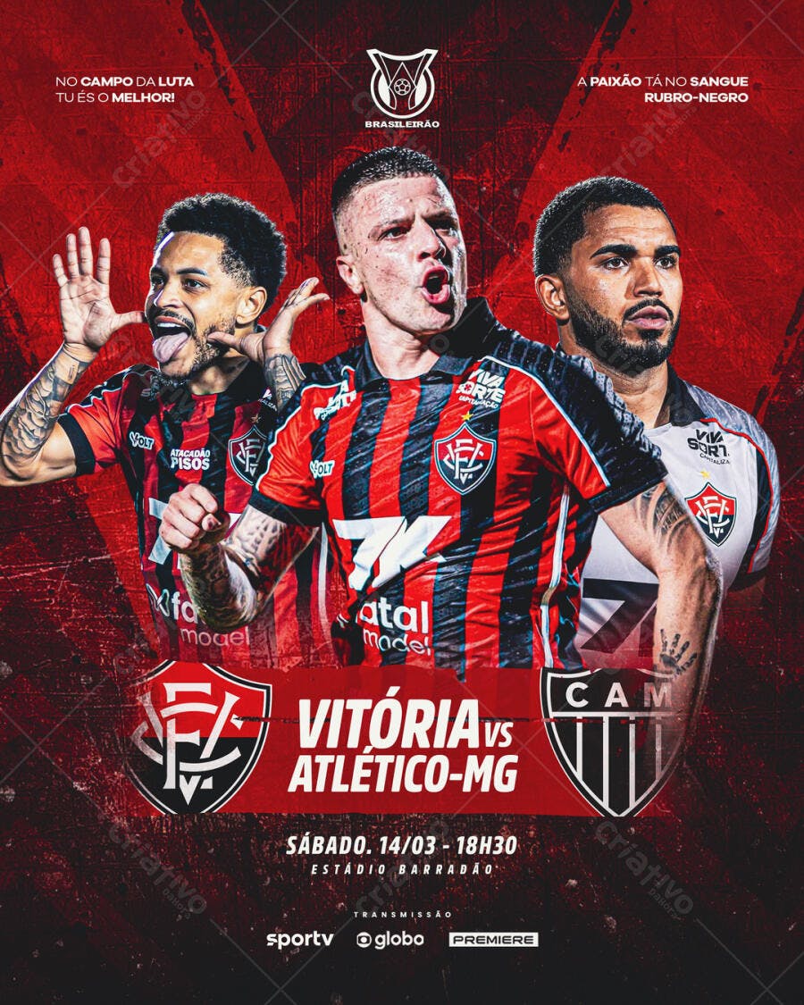 Post Instagram Jogo Futebol Vitória x Atlético-MG PSD Editável
