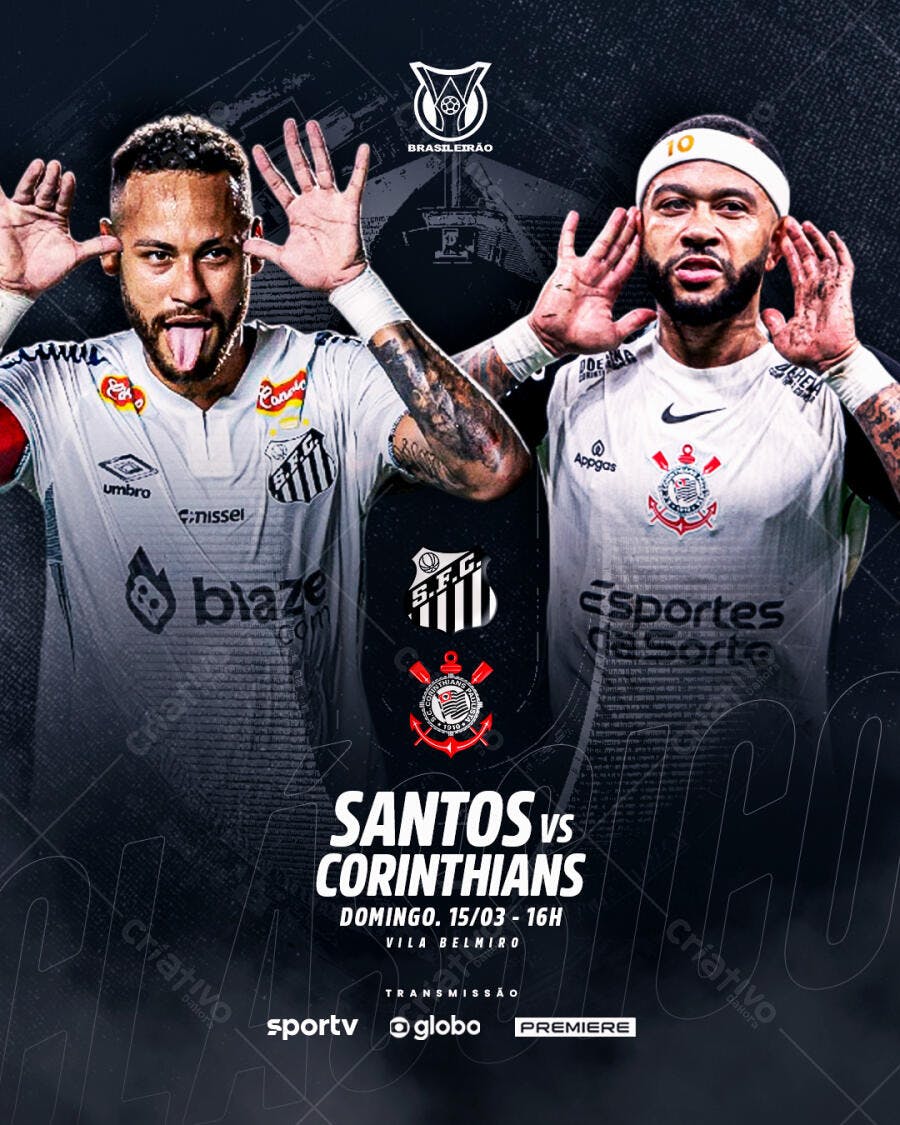 Post Instagram Futebol Santos Corinthians PSD Editável