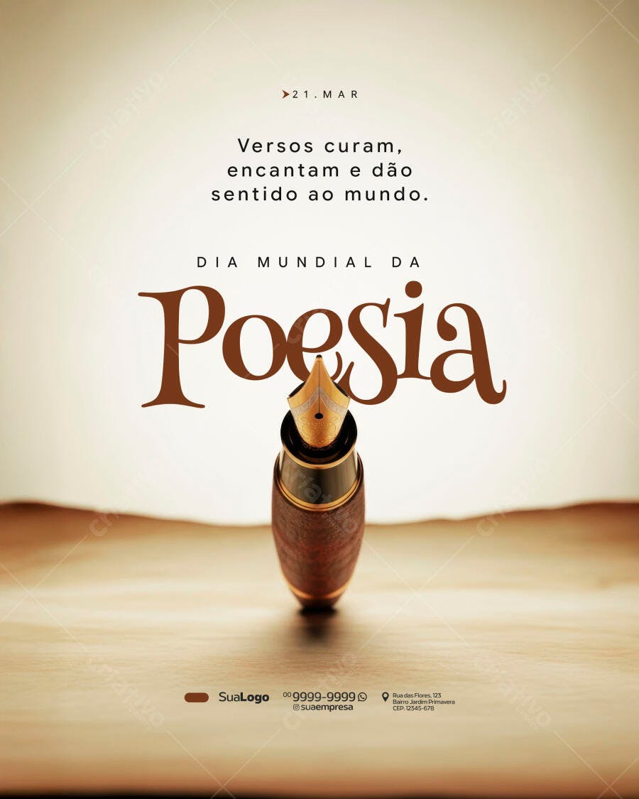 Post Instagram Dia Mundial da Poesia Março PSD Editável
