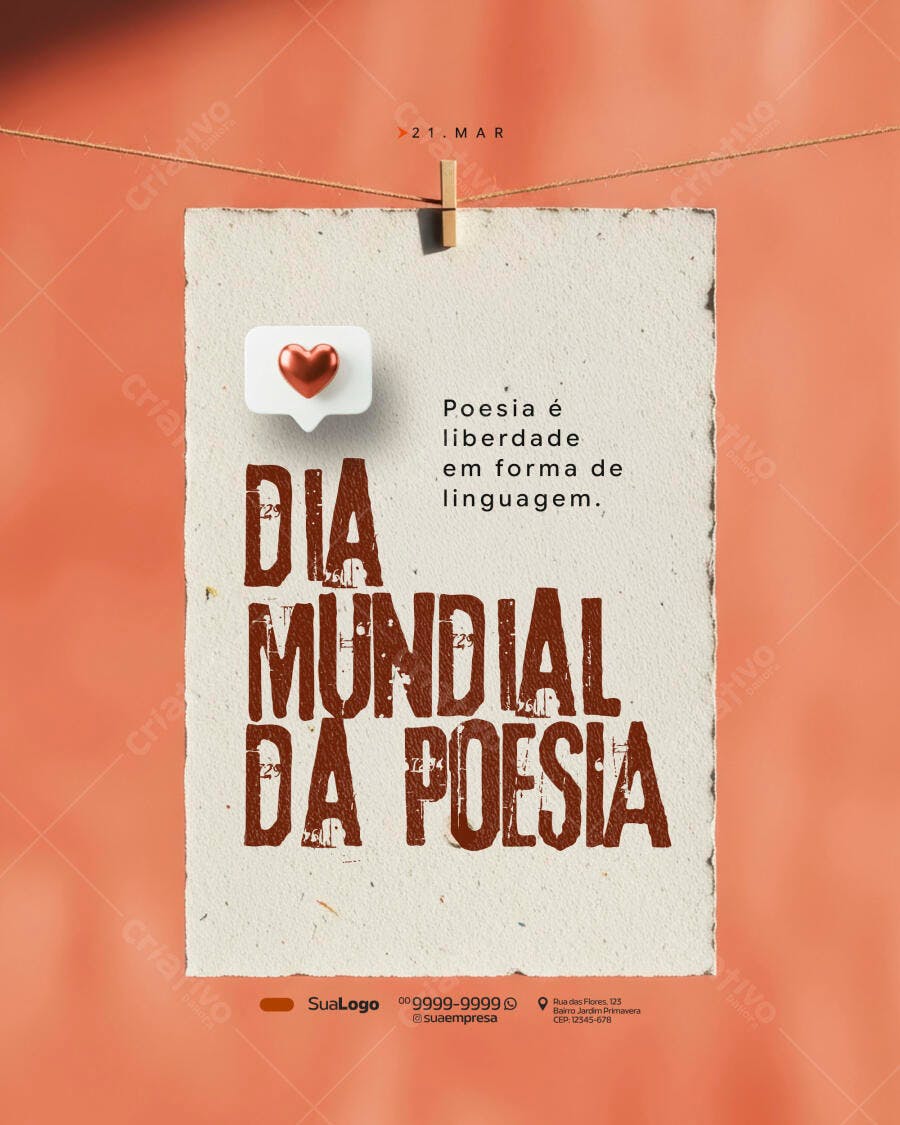 Post Dia Mundial da Poesia 21 de Março PSD Editável