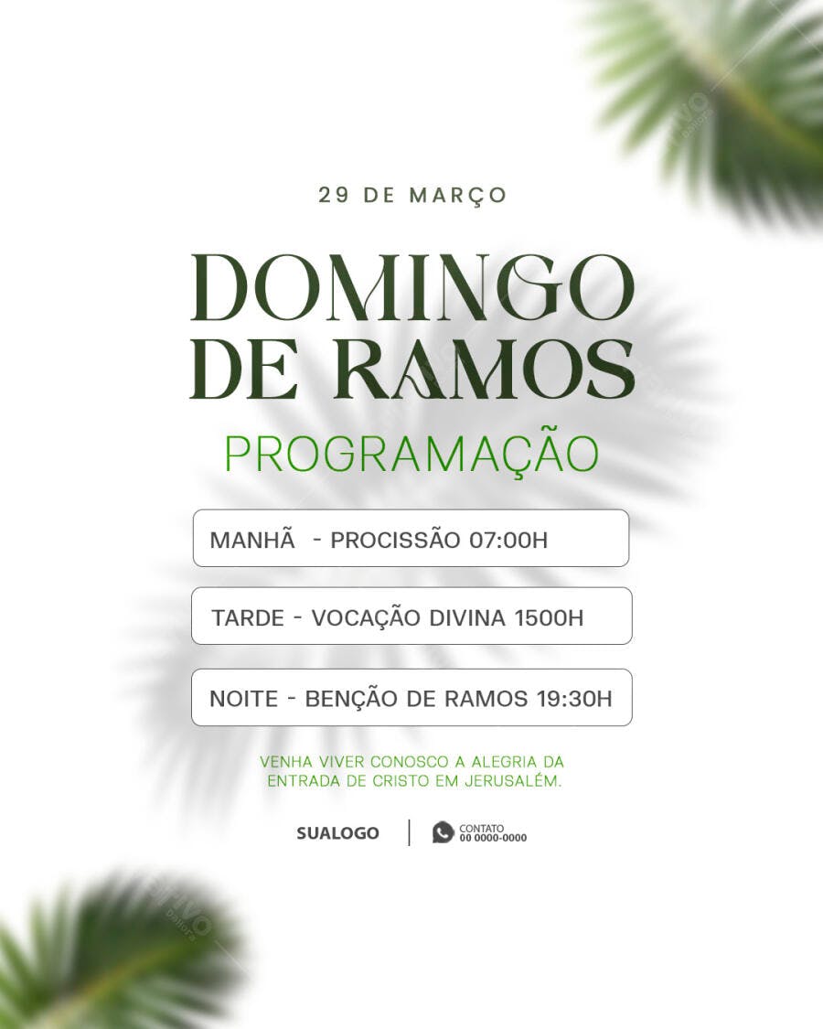 Flyer Domingo de Ramos Programação Igreja PSD Editável