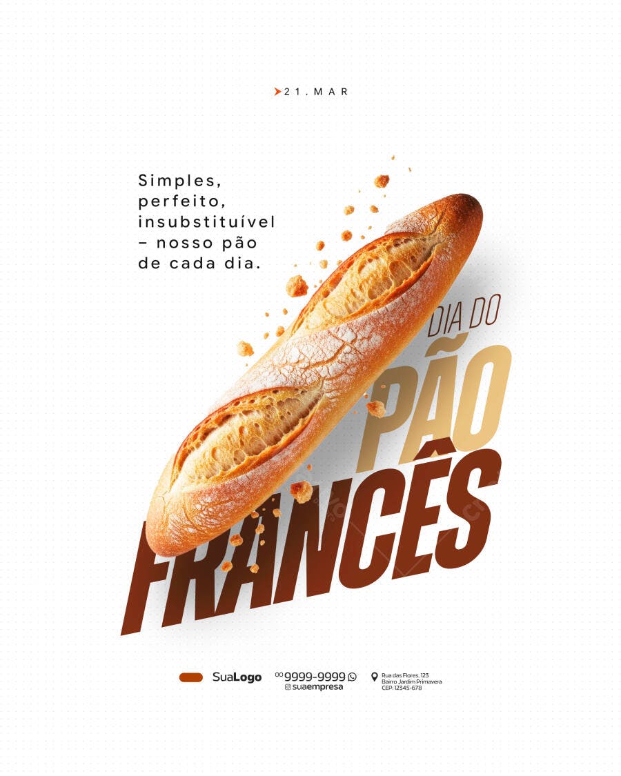 Post Instagram Dia do Pão Francês Padaria PSD Editável
