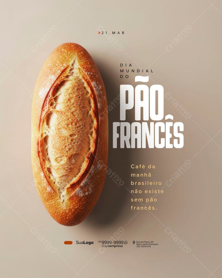 Post Dia Mundial do Pão Francês Padaria PSD Editável