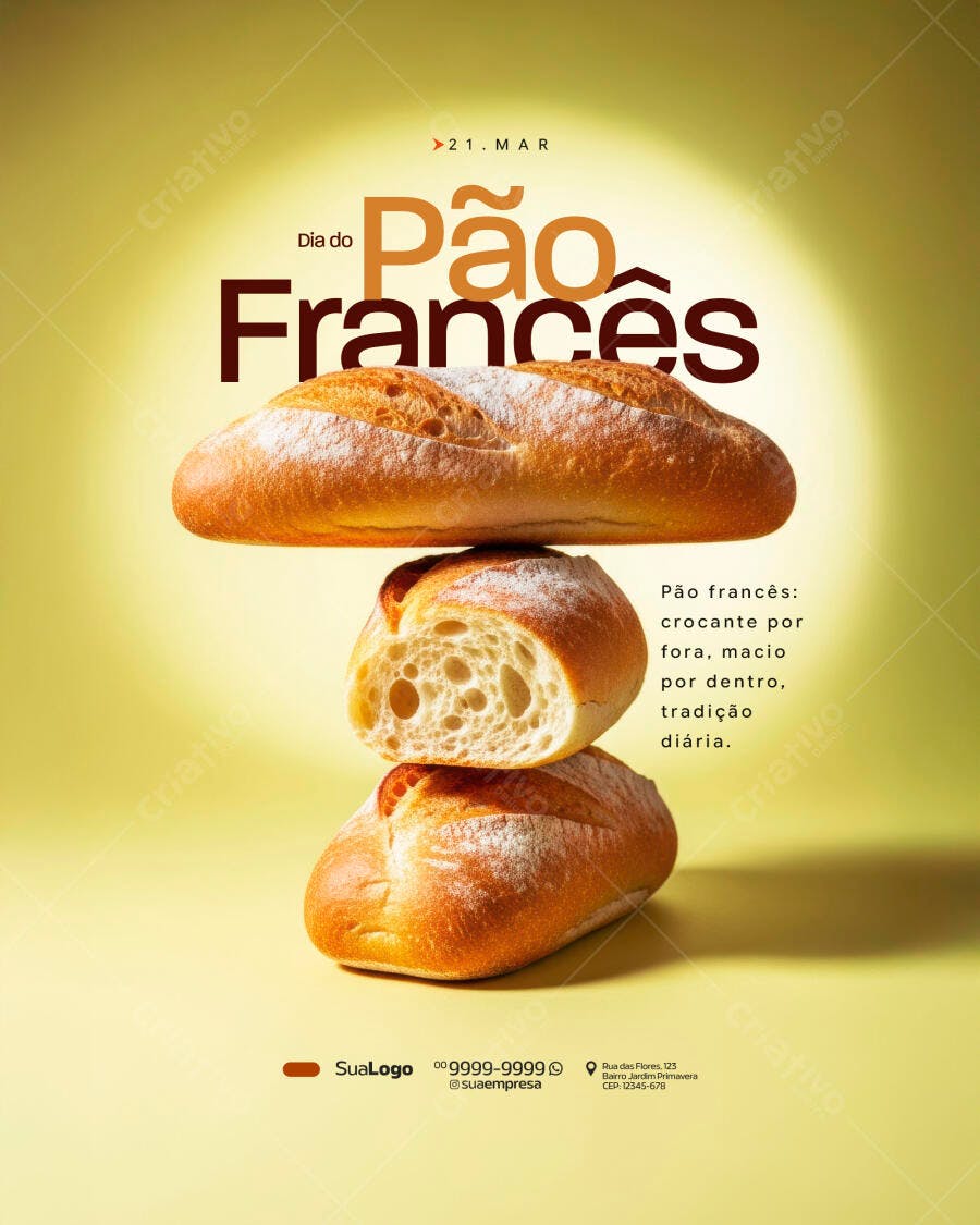 Post Instagram Dia do Pão Francês Padaria PSD Editável