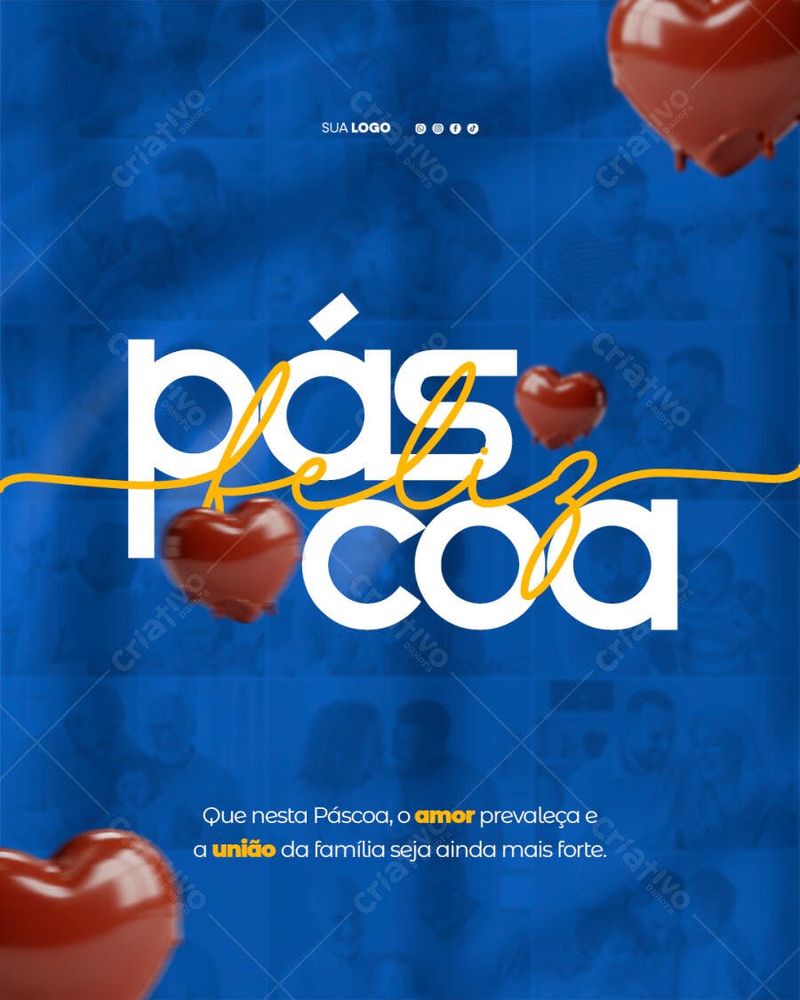 Post Instagram Páscoa Abril Corações Azuis PSD Editável