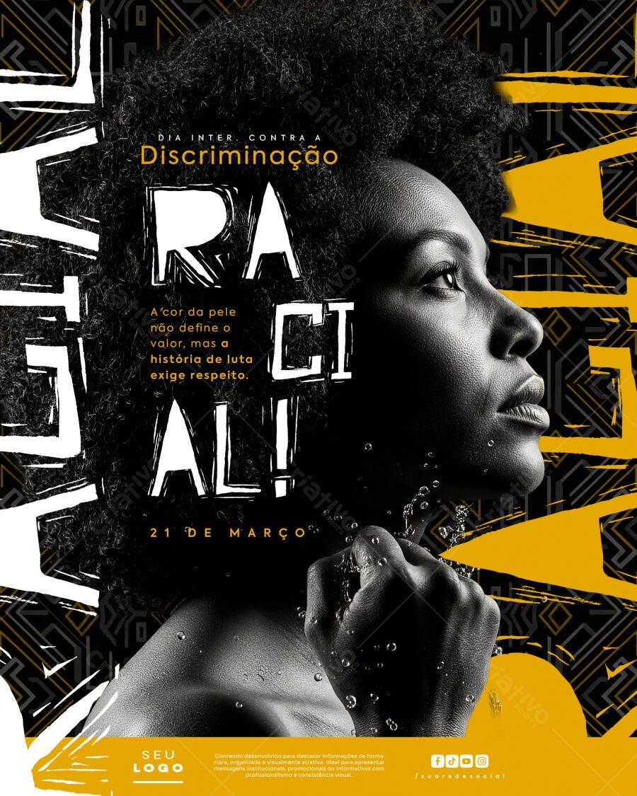 Post Dia Internacional Contra Discriminação Racial PSD Editável