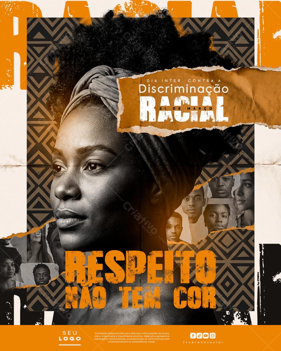 Post Dia Internacional Contra a Discriminação Racial PSD Editável