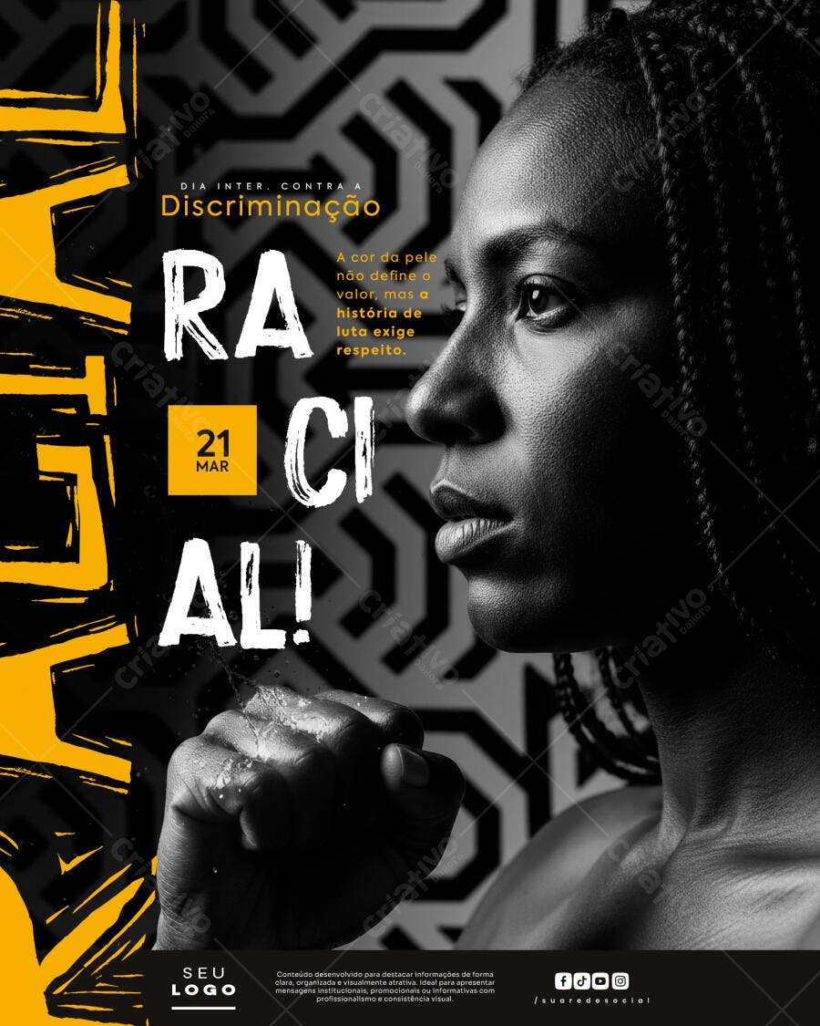 Post Instagram Dia Contra Discriminação Racial 21 Março PSD Editável