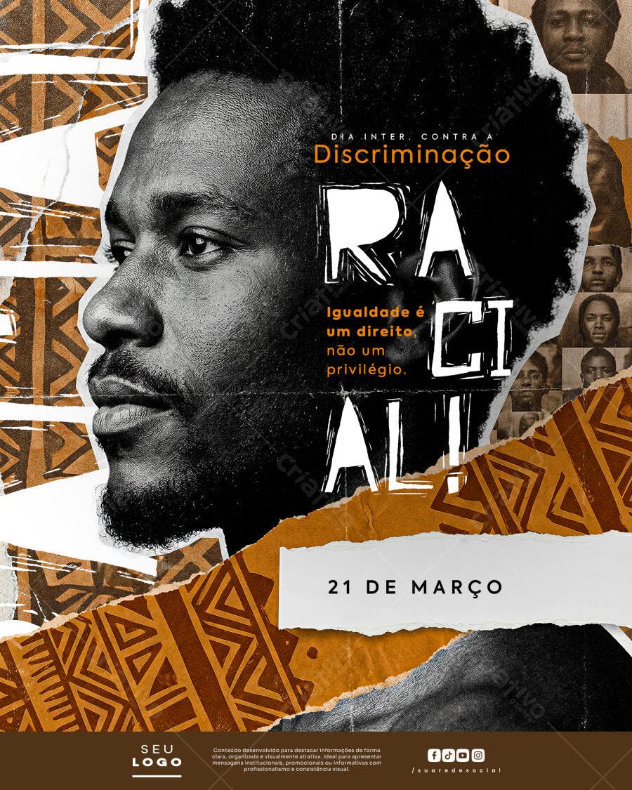 Post Dia Internacional Contra Discriminação Racial 21 de Março PSD Editável