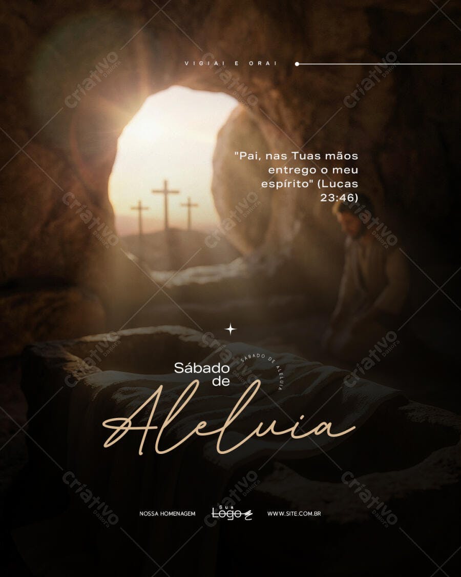 Post Sábado de Aleluia Páscoa Igreja PSD Editável