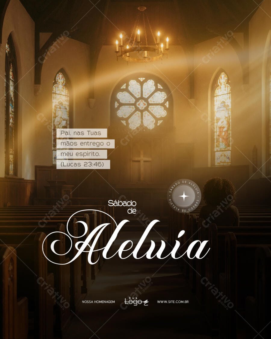 Post Sábado de Aleluia Páscoa Igreja PSD Editável