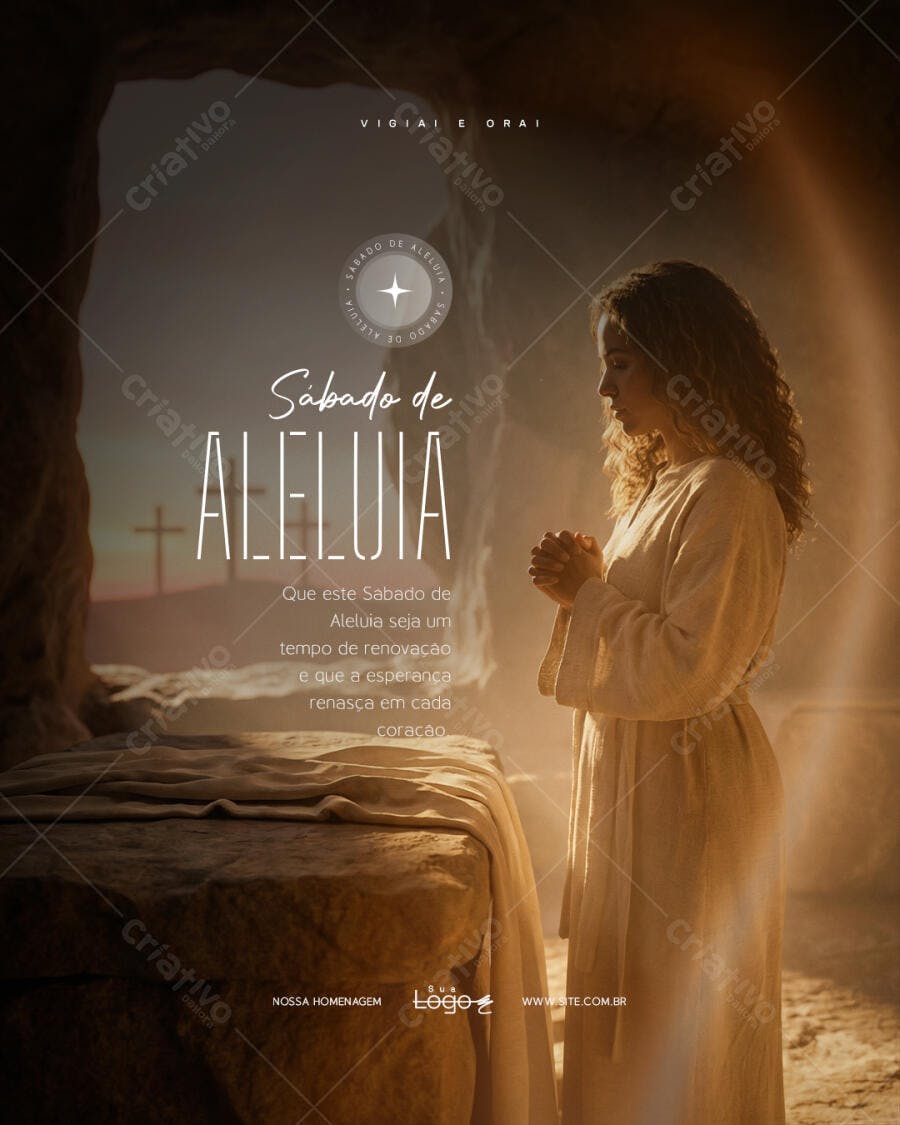 Post Instagram Sábado de Aleluia Páscoa PSD Editável