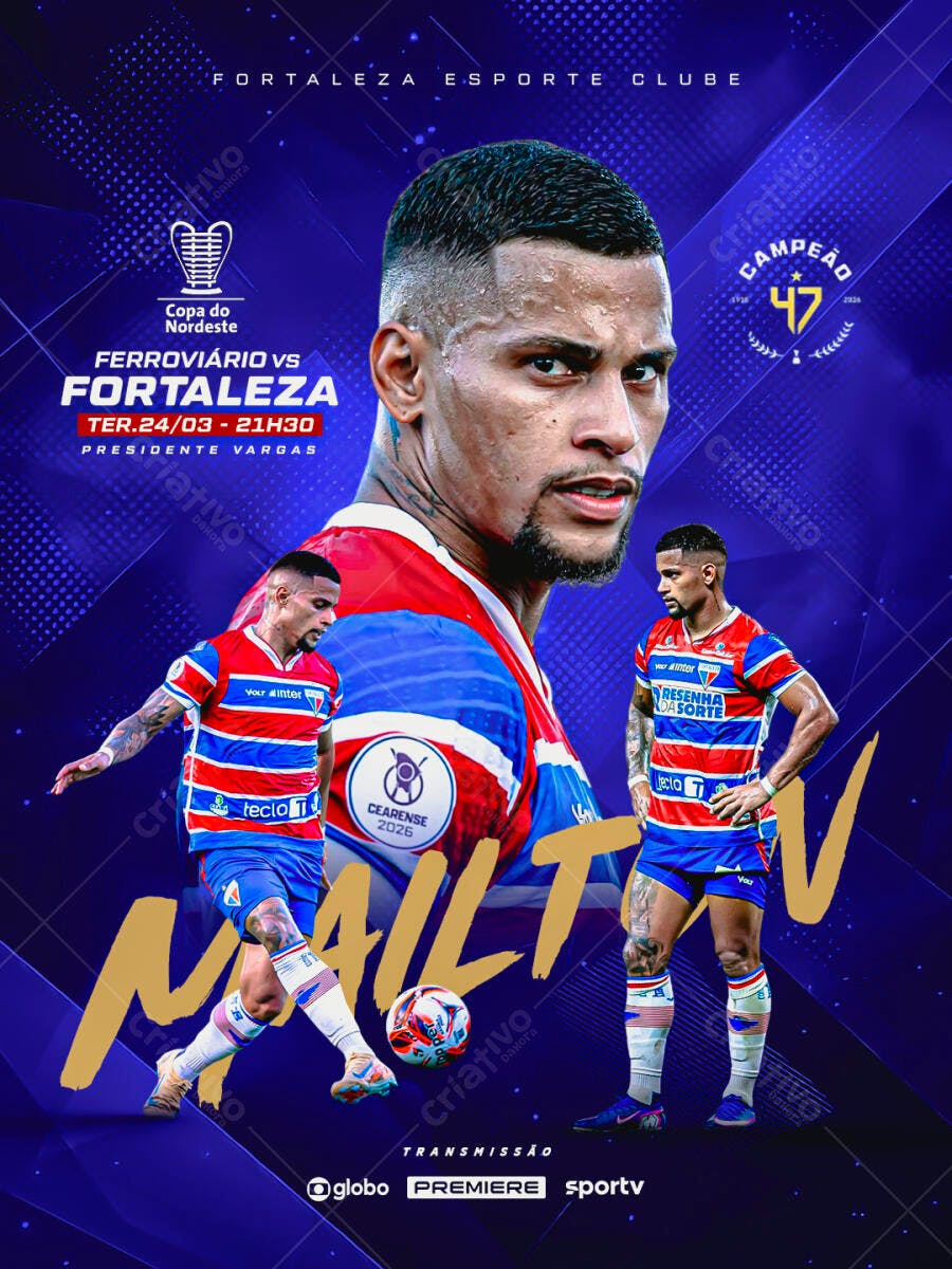 Post Instagram Jogo Futebol Fortaleza Copa do Nordeste PSD Editável