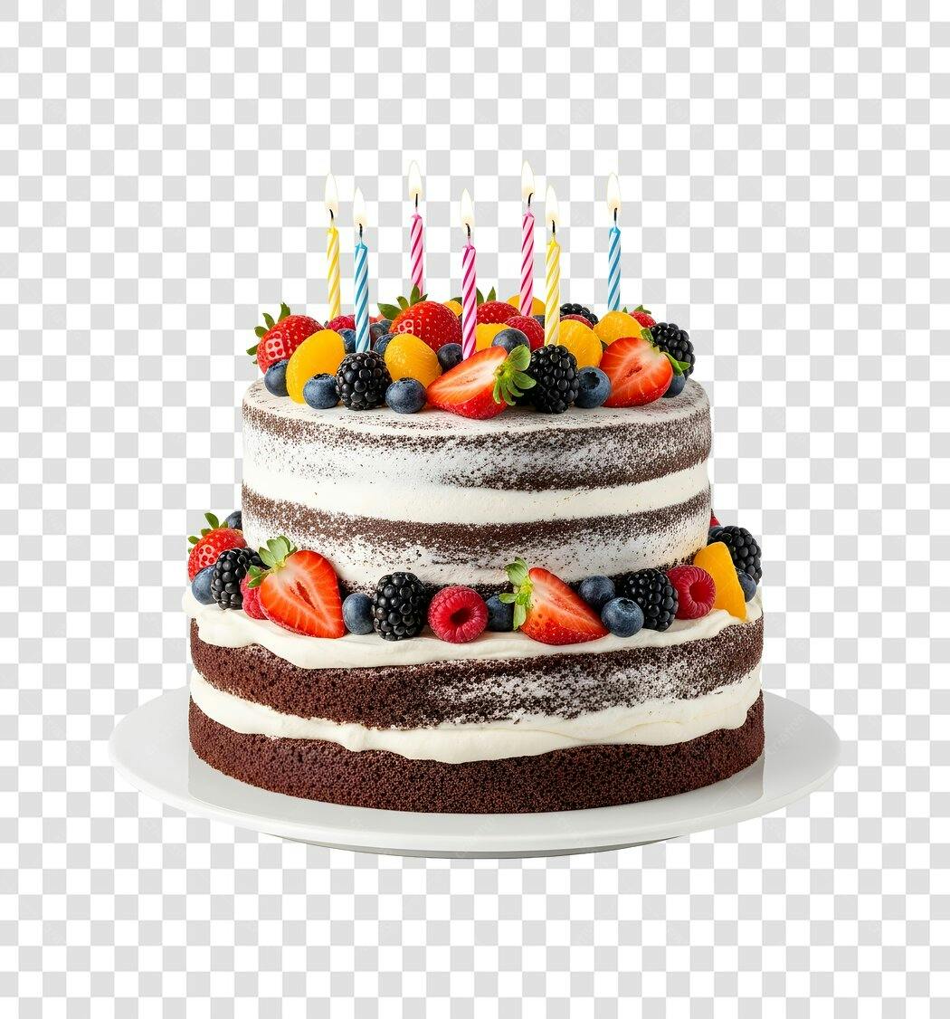 Foto Recortada Bolo Naked Cake Frutas Velas Aniversário PNG Fundo Transparente