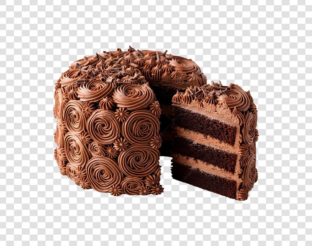 Foto Recortada Bolo de Chocolate Fatiado PNG Fundo Transparente