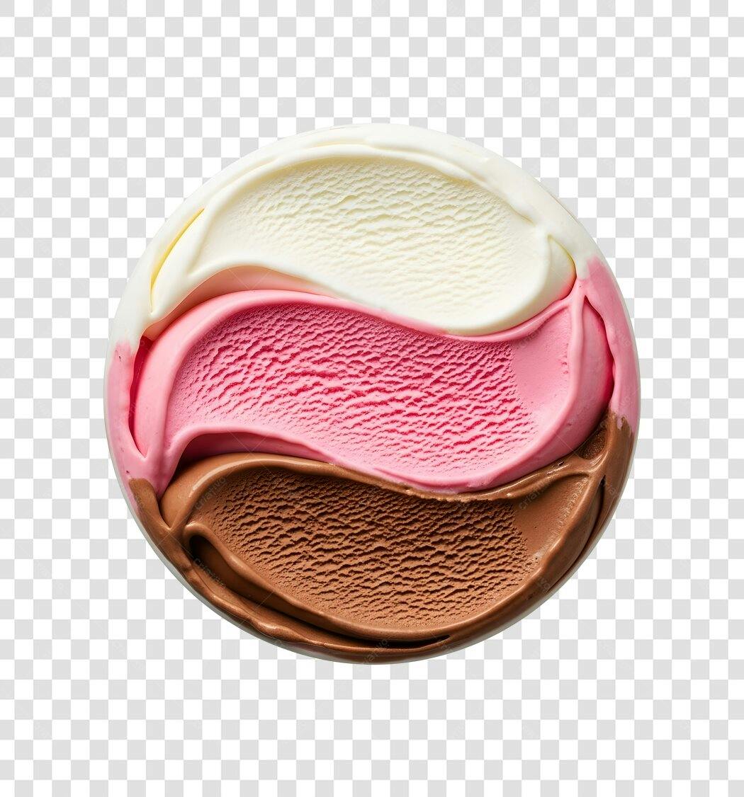 Foto Recortada Sorvete Três Sabores Morango Chocolate Baunilha PNG Fundo Transparente
