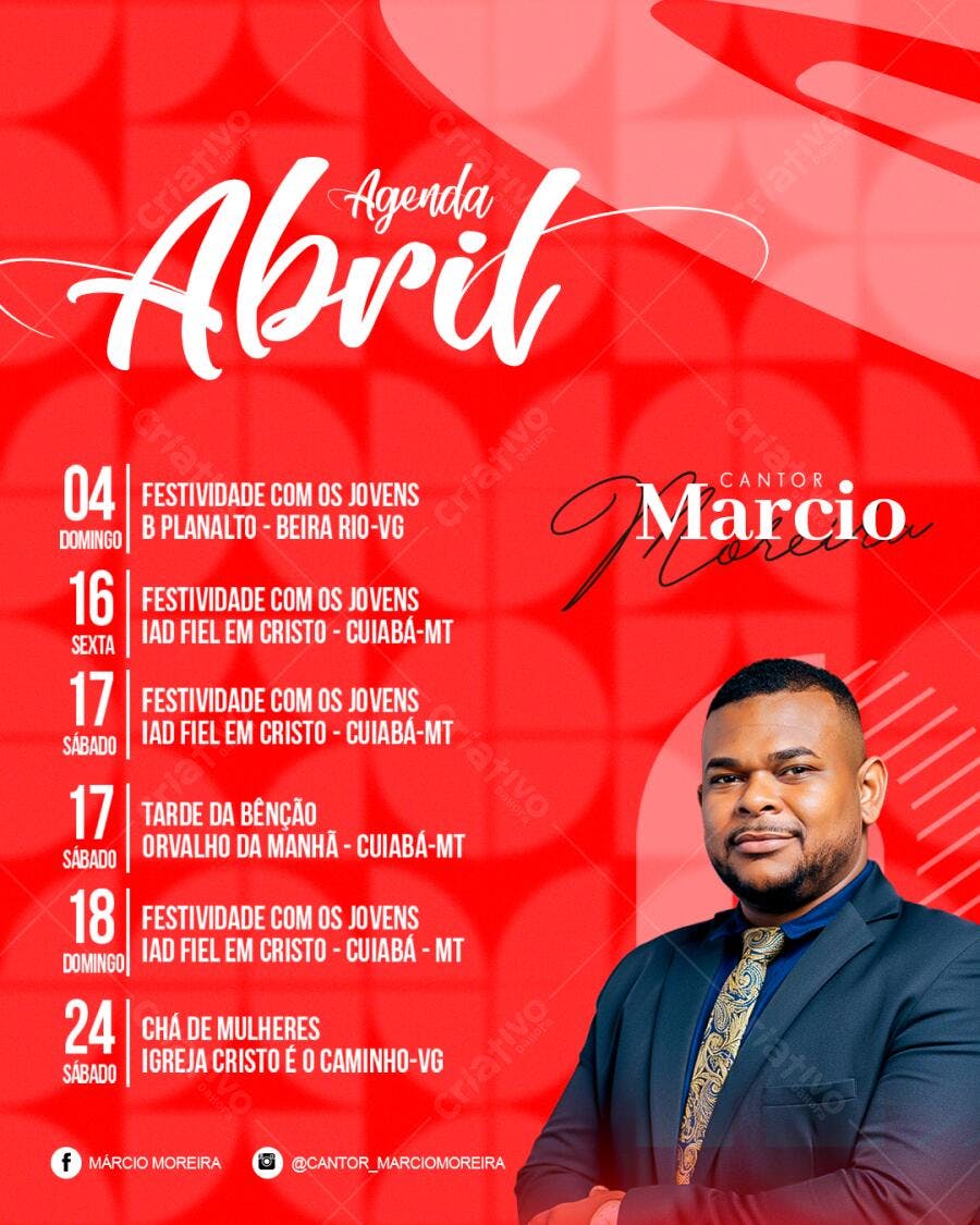 Flyer Agenda Eventos Religiosos Abril PSD Editável