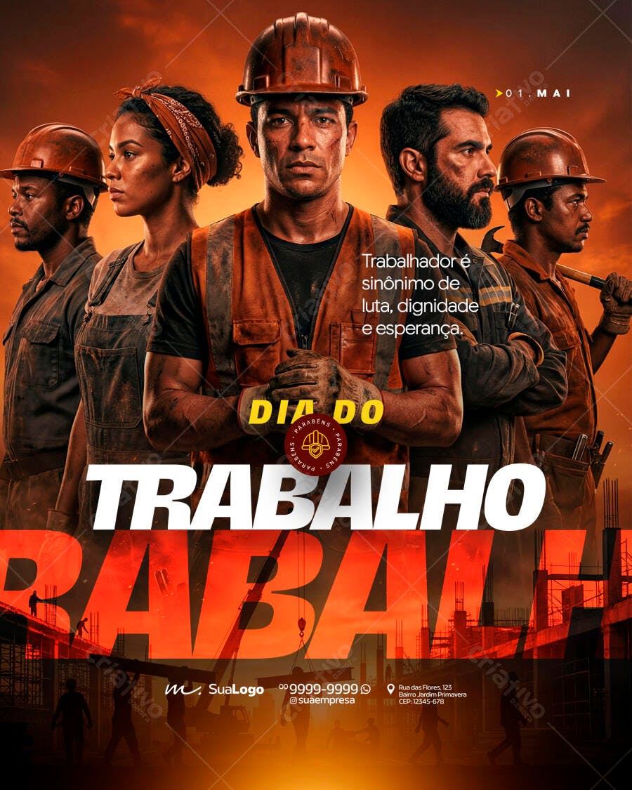Flyer Dia do Trabalho 1 de Maio PSD Editável