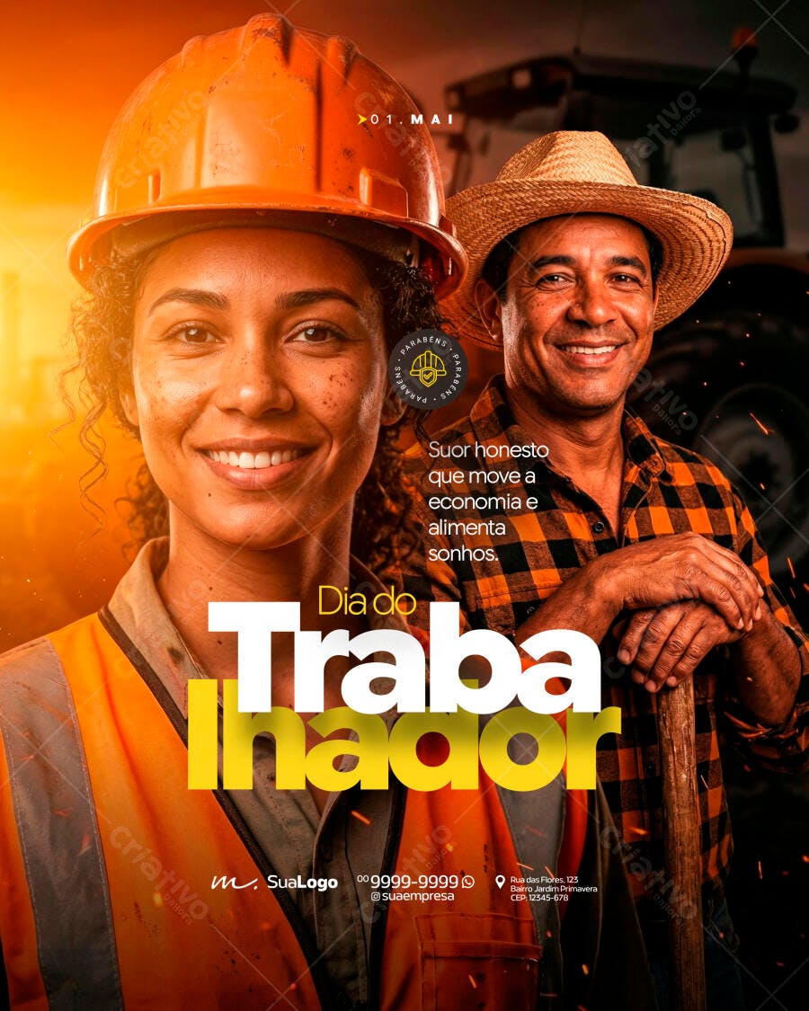 Post Dia do Trabalhador 1 de Maio PSD Editável